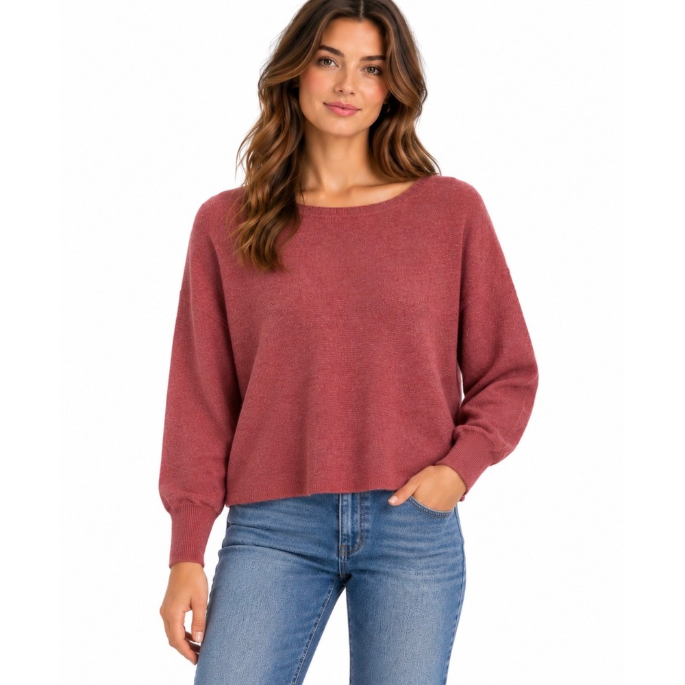 Garnet Hill 100% Cashmere Boxy Scoop Neck Sweater Womens Size M Rose Red Luxe